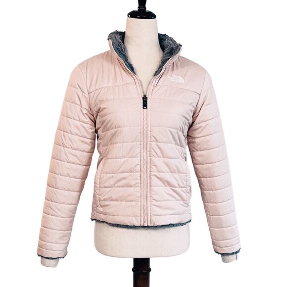 North Face Reversible Mossbud Swirl Jacket Girls M Fits Women XS Pink/Fur - Picture 4 of 15
